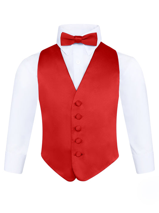 Boys Red 3-Piece Backless Formal Vest Set with Bow Tie & Pocket Square