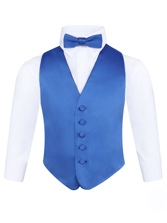 Boys Royal Blue 3-Piece Backless Formal Vest Set with Bow Tie & Pocket Square