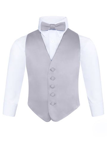 Boys Silver 3-Piece Backless Formal Vest Set with Bow Tie & Pocket Square