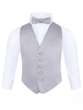 Load image into Gallery viewer, S.H. Churchill &amp; Co. Boy&#39;s 3 Piece Silver Backless Formal Vest Set - Includes Vest, Bow Tie, Pocket Square for Tuxedo or Suit
