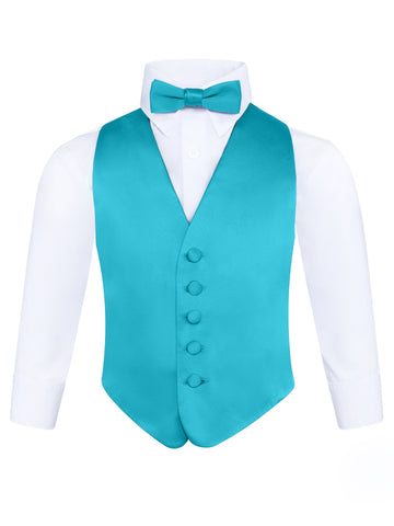 Boys Teal 3-Piece Backless Formal Vest Set with Bow Tie & Pocket Square