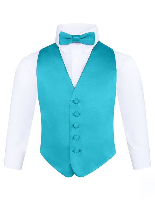 Boys Teal 3-Piece Backless Formal Vest Set with Bow Tie & Pocket Square