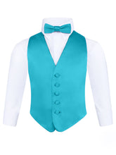Load image into Gallery viewer, S.H. Churchill &amp; Co. Boy&#39;s 3 Piece Teal Backless Formal Vest Set - Includes Vest, Bow Tie, Pocket Square for Tuxedo or Suit
