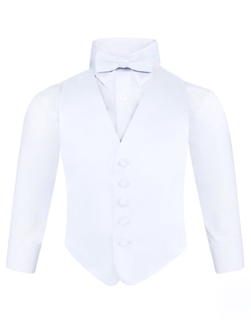 Boys White 3-Piece Backless Formal Vest Set with Bow Tie & Pocket Square