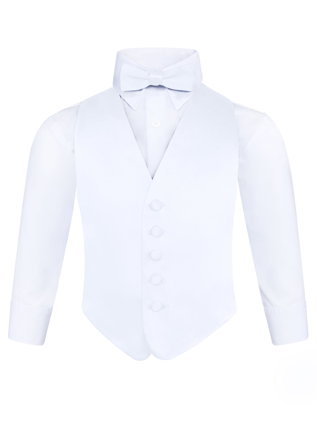 S.H. Churchill & Co. Boy's 3 Piece White Backless Formal Vest Set - Includes Vest, Bow Tie, Pocket Square for Tuxedo or Suit
