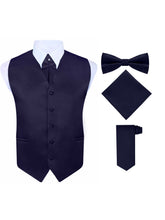 Load image into Gallery viewer, S.H. Churchill &amp; Co. Men&#39;s 5 Piece Vest Set, with Cravat, Bow Tie, Neck Tie &amp; Pocket Hanky-Navy Blue
