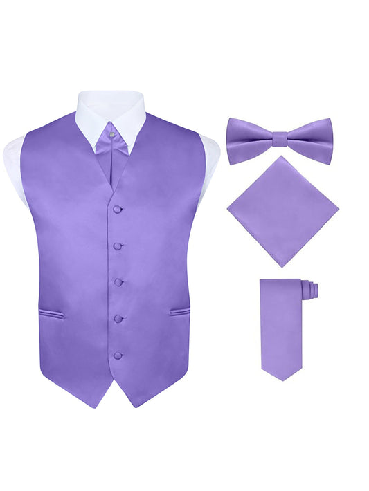 Men’s Light Purple 5-Piece Formal Tuxedo Vest Set with Cravat, Tie, Bow Tie & Pocket Square