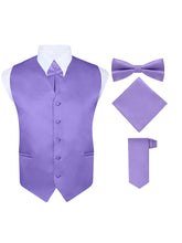 Load image into Gallery viewer, S.H. Churchill &amp; Co. Men&#39;s 5 Piece Vest Set, with Cravat, Bow Tie, Neck Tie &amp; Pocket Hanky-Light Purple
