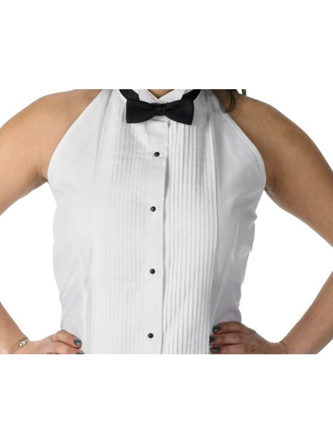 Women's Pleated Wing Tip  Halter Top Tuxedo Shirt