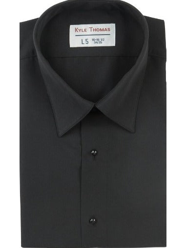 Men's Fitted Plain Front, Laydown Collar Microfiber Tuxedo Shirt (Black)