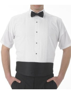Laydown Collar Short Sleeve Tuxedo Shirt (White)