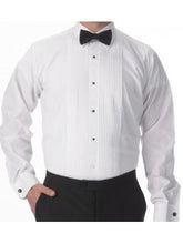 Load image into Gallery viewer, Men&#39;s White Pleated Big &amp; Tall Tuxedo Shirt - Laydown Collar
