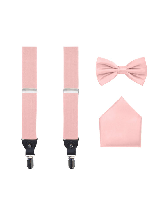 Men's 3 Piece Peach Suspender Set - Includes Suspenders, Matching Bow Tie, Pocket Hanky and Gift Box