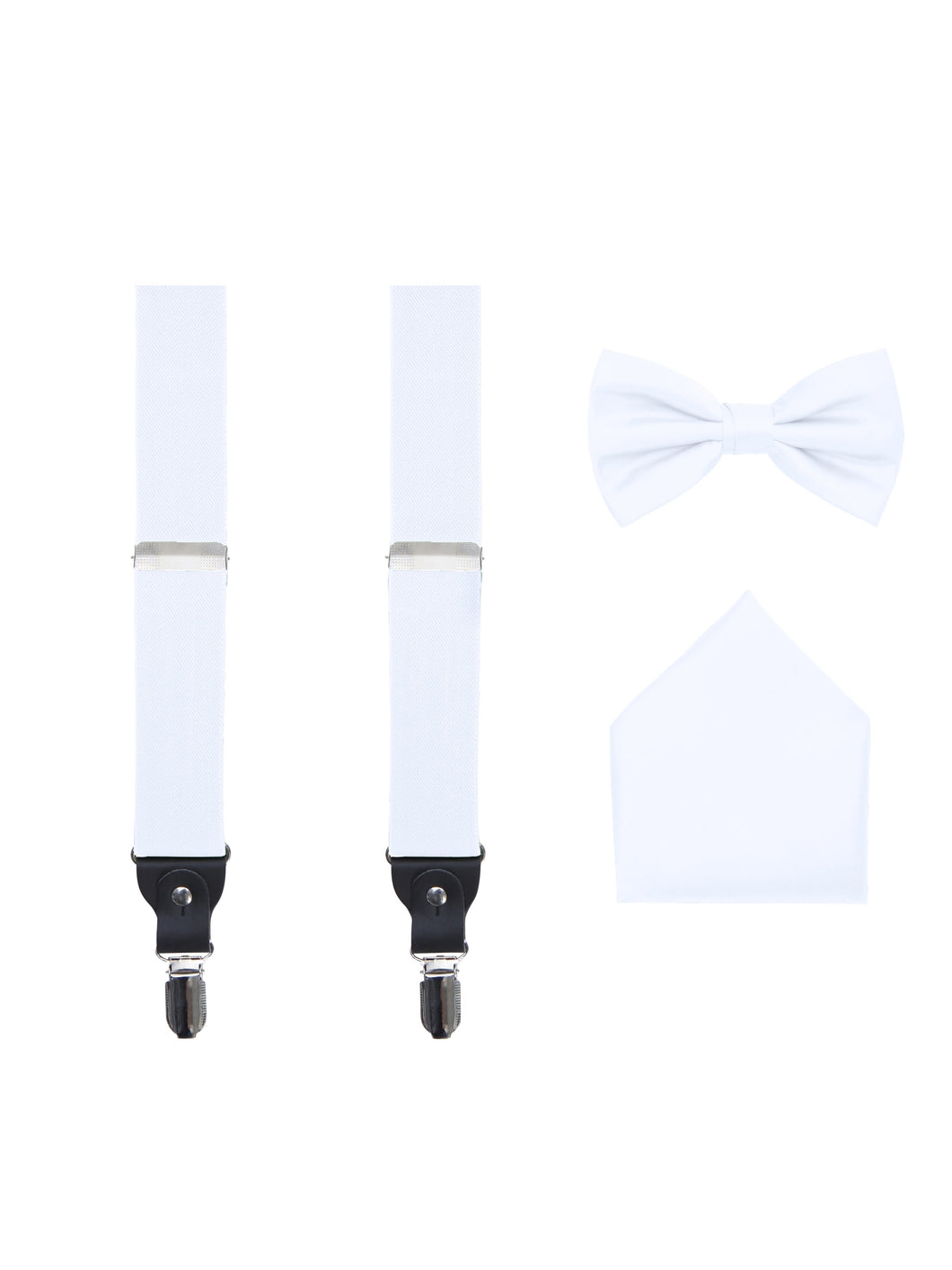 S.H. Churchill & Co. Men's 3 Piece White Suspender Set - Includes Suspenders, Matching Bow Tie, Pocket Hanky and Gift Box