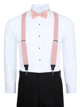 Load image into Gallery viewer, S.H. Churchill &amp; Co. Men&#39;s 3 Piece Peach Suspender Set - Includes Suspenders, Matching Bow Tie, Pocket Hanky and Gift Box
