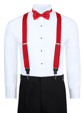 Load image into Gallery viewer, S.H. Churchill &amp; Co. Men&#39;s 3 Piece Red Suspender Set - Includes Suspenders, Matching Bow Tie, Pocket Hanky and Gift Box
