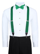 Load image into Gallery viewer, S.H. Churchill &amp; Co. Men&#39;s 3 Piece Kelly Green Suspender Set, - Includes Suspenders Matching Bow Tie, Pocket Hanky and Gift Box
