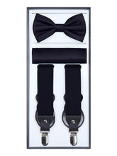 Load image into Gallery viewer, S.H. Churchill &amp; Co. Men&#39;s 3 Piece Navy Suspender Set - Includes Suspenders, Matching Bow Tie, Pocket Hanky and Gift Box
