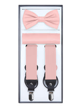 Load image into Gallery viewer, S.H. Churchill &amp; Co. Men&#39;s 3 Piece Peach Suspender Set - Includes Suspenders, Matching Bow Tie, Pocket Hanky and Gift Box
