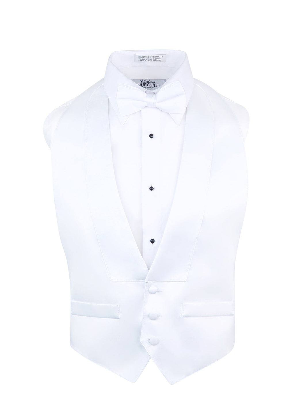 S.H. Churchill & Co. Men's Satin White Backless Vest & Bow Tie Set