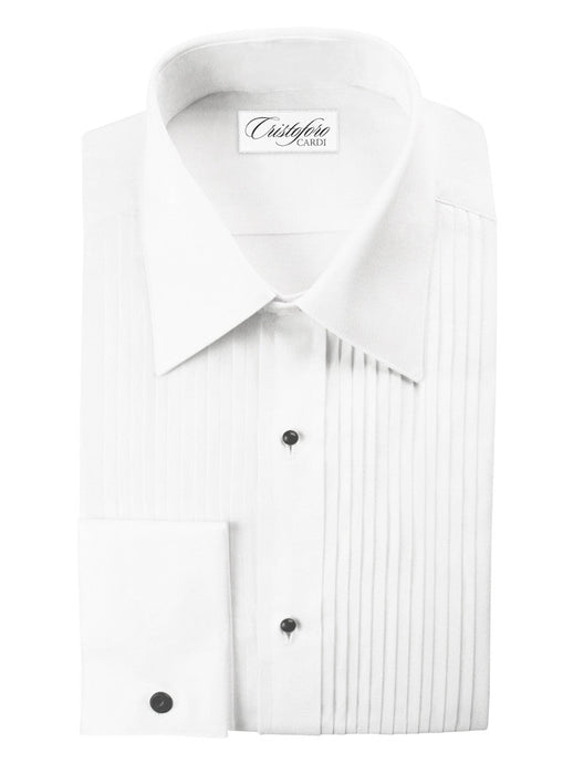 White, Turn Down Collar (Angelo) Tuxedo Shirt by Cristoforo Cardi with Pleated Bib