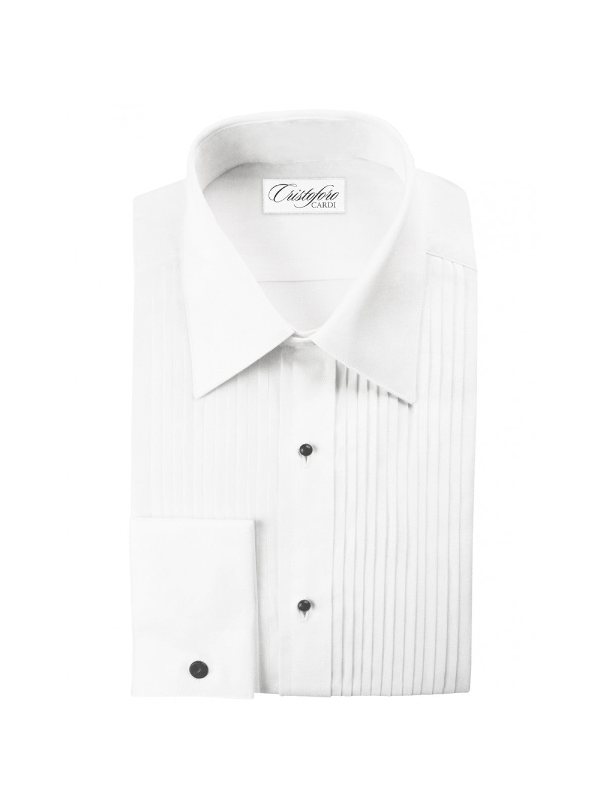 White, Turn Down Collar (Angelo) Tuxedo Shirt by Cristoforo Cardi with Pleated Bib