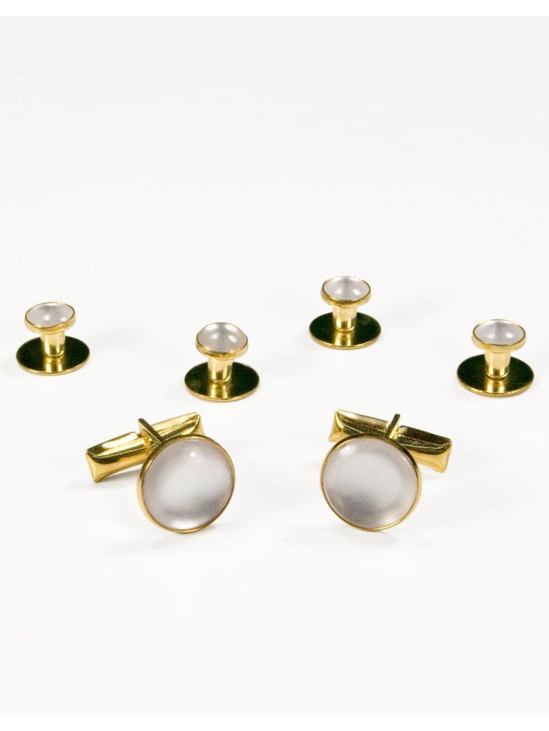 Basic White with Gold Trim Studs and Cufflinks Set