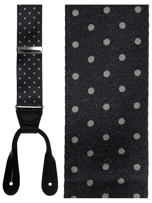 "Manhattan" Black & Grey Dots Silk Suspenders