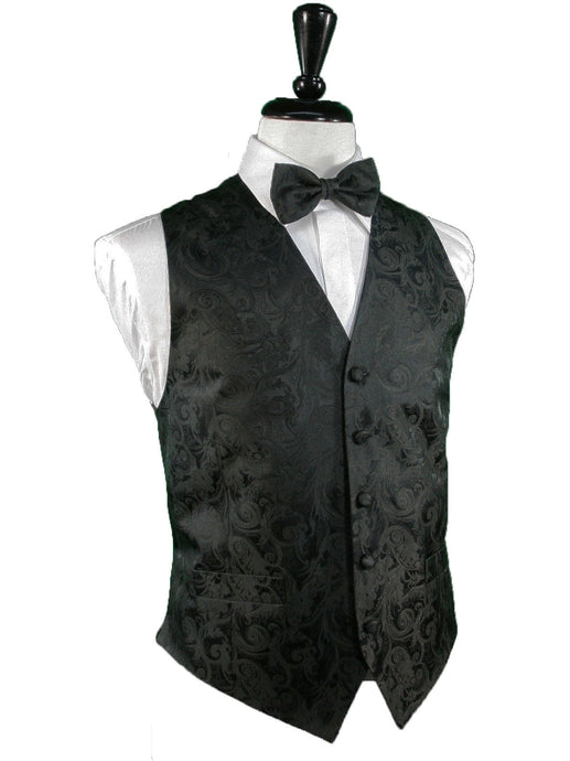 Tapestry Pattern Silk Tuxedo Vest (Black) - 100% Silk (5X-Large (62-64))