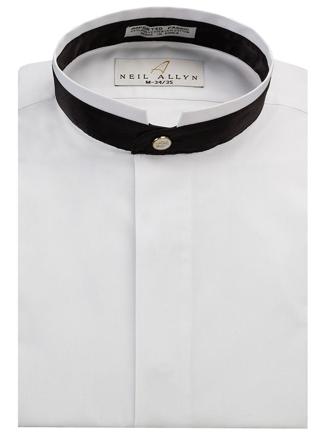 Thick Black Banded Mandarin Tuxedo Shirt with Fly Front