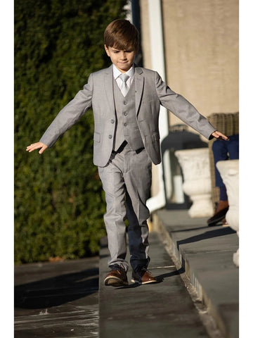 Boys Heather Grey 5-Piece Wool Blend Suit