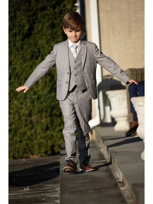 Boys Heather Grey 5-Piece Wool Blend Suit