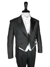 Load image into Gallery viewer, Super 150&#39;s Black Peak Tailcoat - Includes Formal Trousers - Big and Tall Sizes Available
