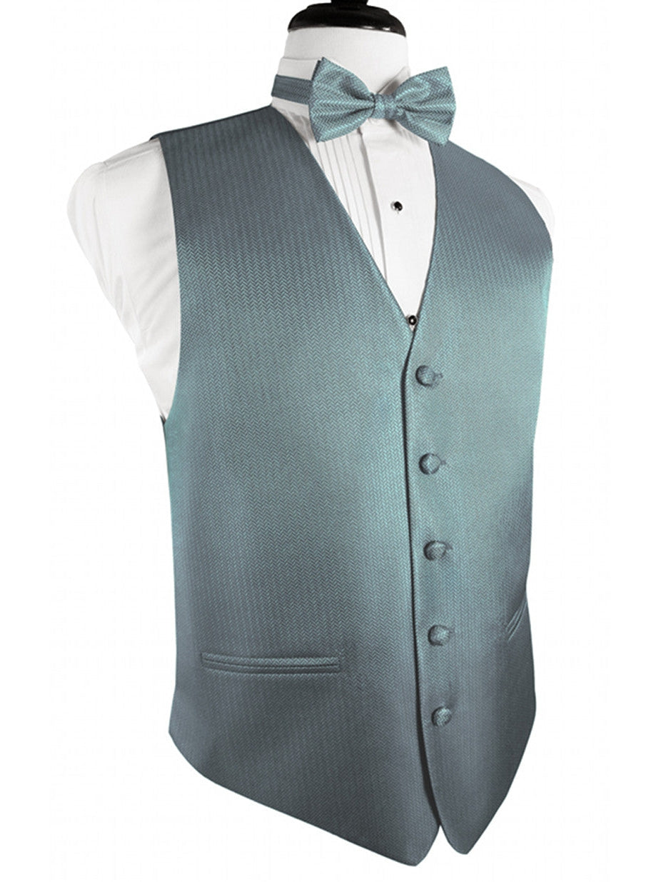 Cloudy Blue Herringbone Tuxedo Vest