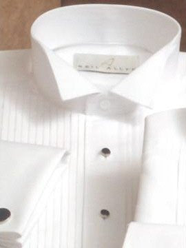 Neil Allyn 100% Cotton White Wing Collar Tuxedo Shirt with Pleated Front