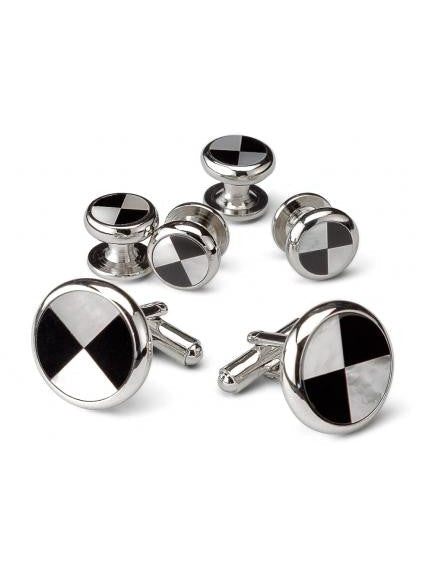 Geometric Mother of Pearl and Black Onyx Cufflinks and Studs - Style #FS0315