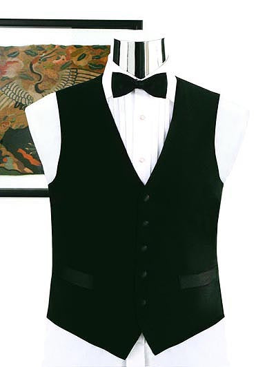 100% Wool Full Back Tuxedo Vest - Black Wool Formal Vest