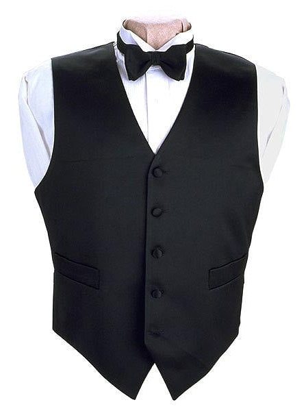 Solid Black Full Back 100% Silk Tuxedo Vest 
