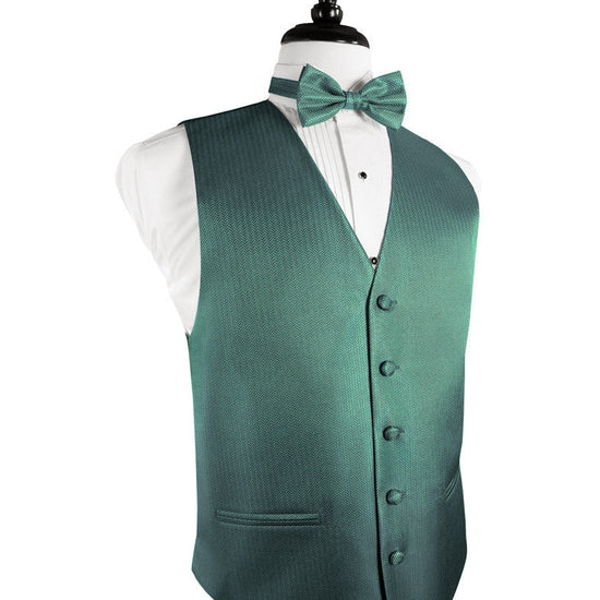 Aqua Tuxedo Vest - Subtle Herringbone Pattern