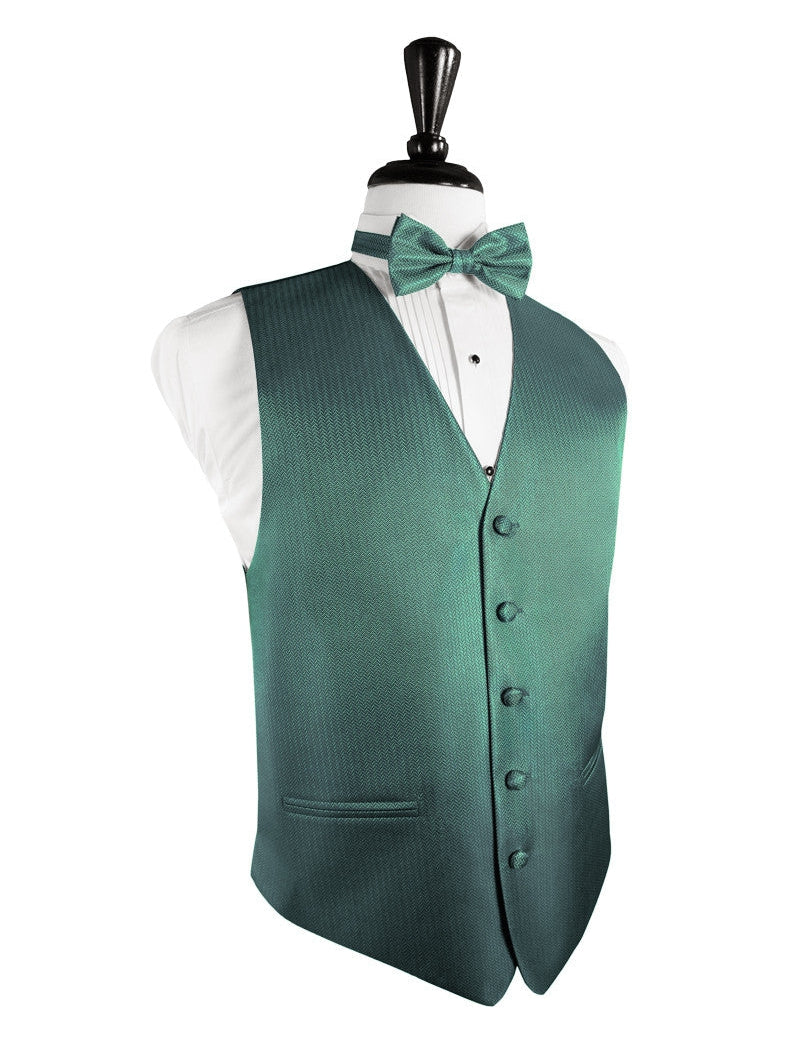 Aqua Tuxedo Vest - Subtle Herringbone Pattern