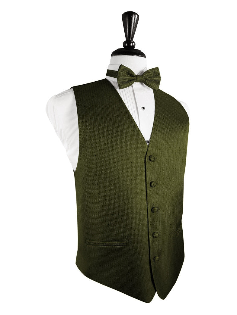 Fern Color Tuxedo Vest - Subtle Herringbone Pattern
