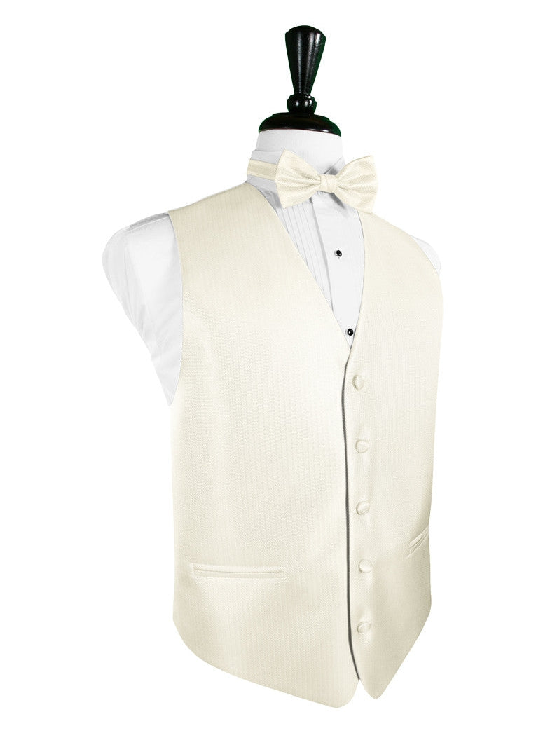 Ivory Herringbone Tuxedo Vest