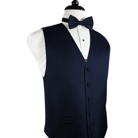 Navy Blue Herringbone Tuxedo Vest (5X-Large LONG (62-64))