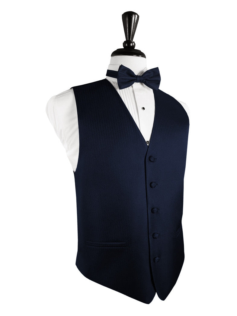 Navy Blue Herringbone Tuxedo Vest (5X-Large LONG (62-64))
