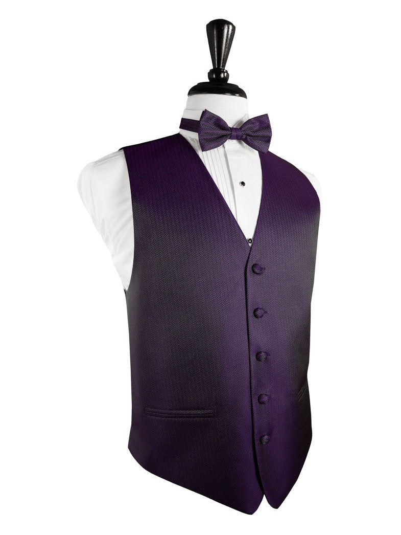 Plum Herringbone Tuxedo Vest (5X-Large LONG (62-64))