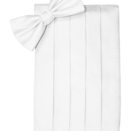 "Pure White" Herringbone Cummerbund Set