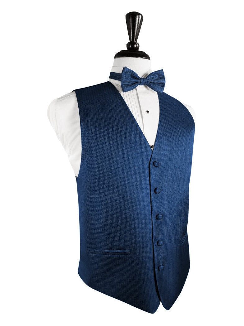 Sapphire Blue Herringbone Tuxedo Vest (5X-Large LONG (62-64))