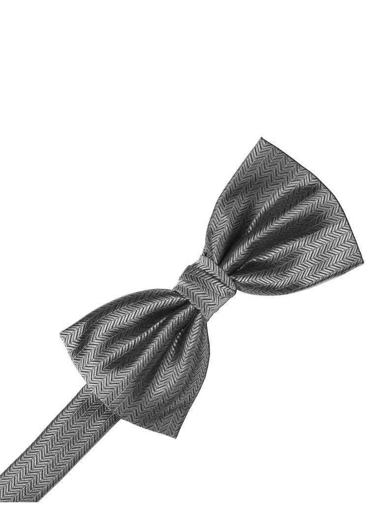 Silver Herringbone Formal Bow Tie