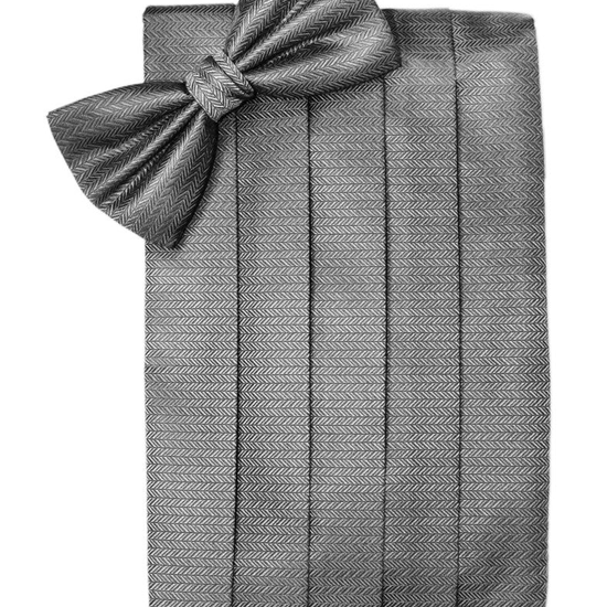 Silver Herringbone Cummerbund Set