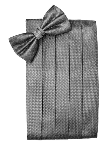 Silver Herringbone Cummerbund Set